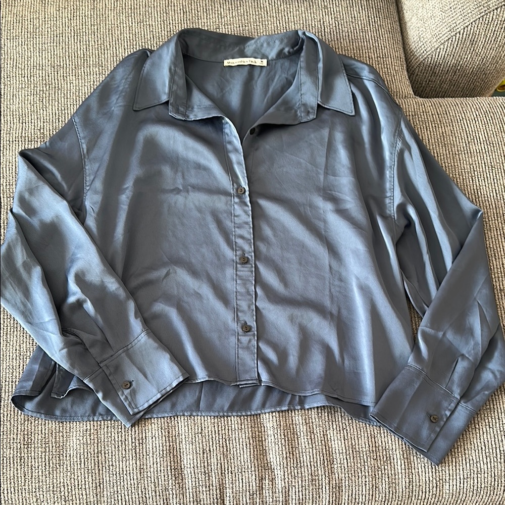 Silk Button-Up Shirt in Slate Blue